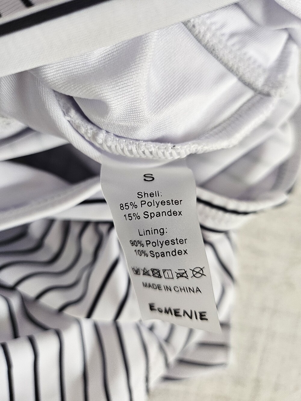 Square Neck Black & White Striped Ruffle Sleeve One Piece Swimwear Small - Picture 9 of 9